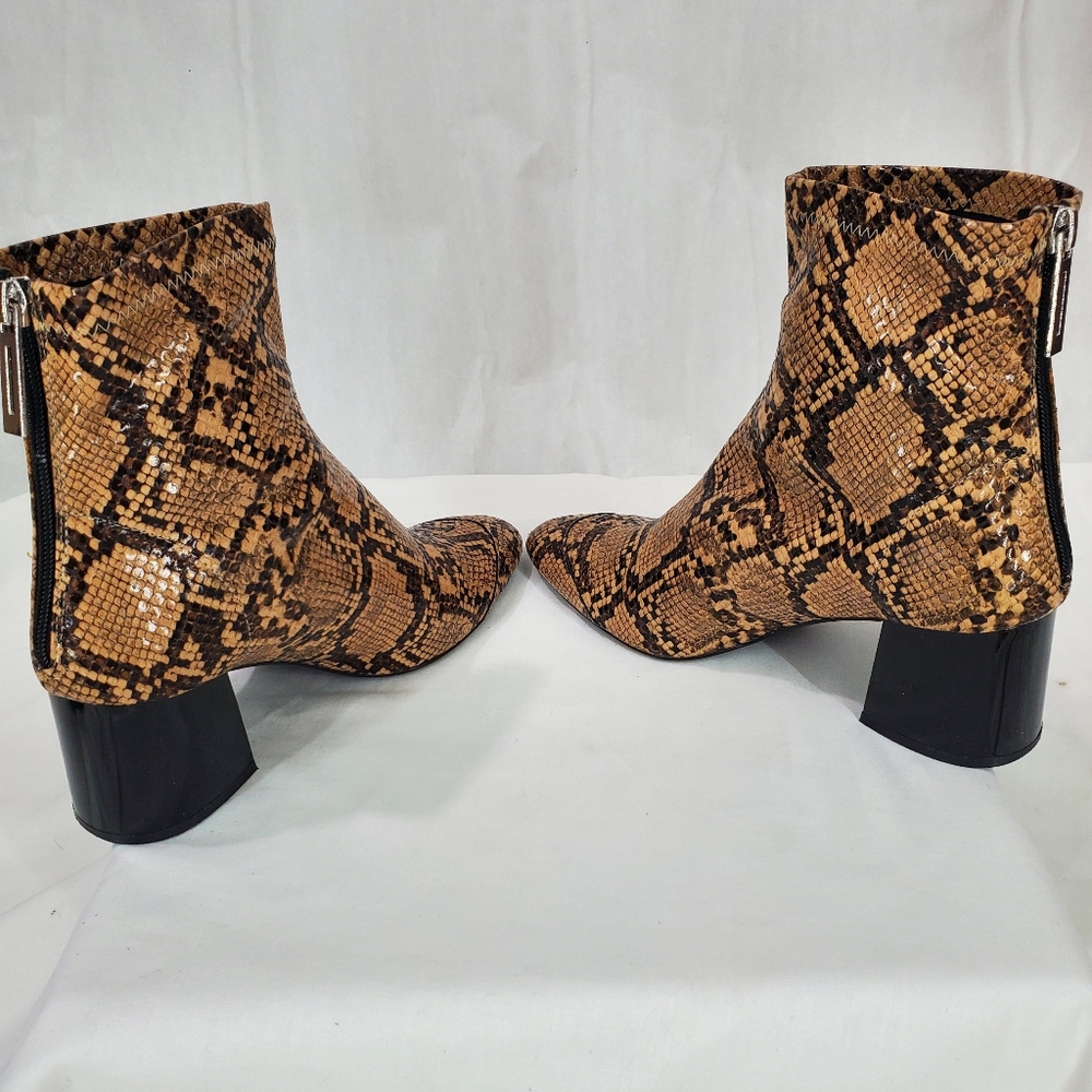 Zara Brown Snakeskin Block Heel Ankle Boot Bootie Size 7.5-8 EU 38 Animal Print - Picture 7 of 13